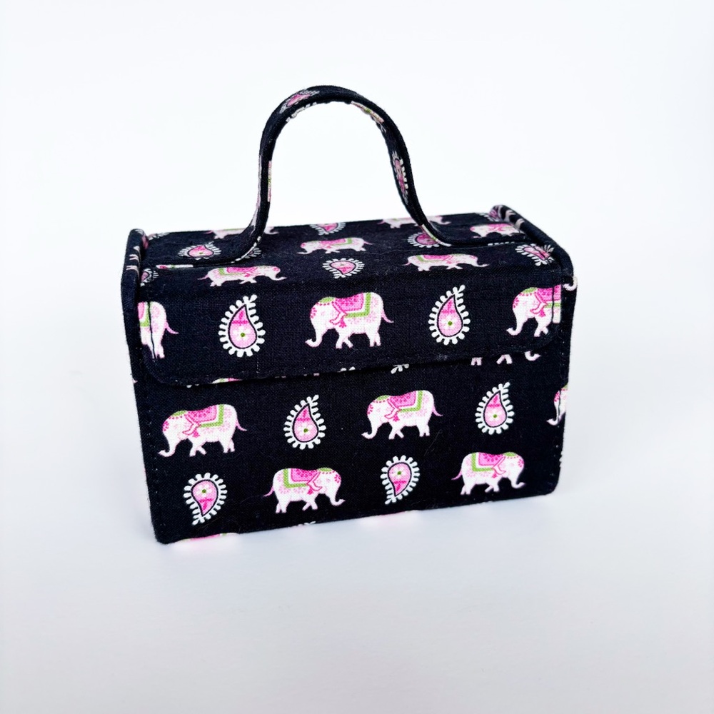 Vera Bradley Mini Travel Jewelry Case Magnetic Clasp Pink Elephant Design